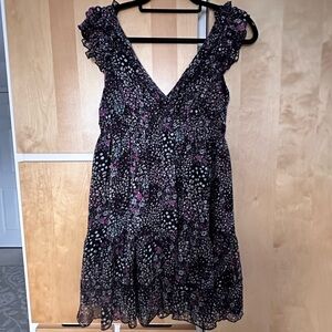 Lipsy Black Floral Dress with Pink Accents